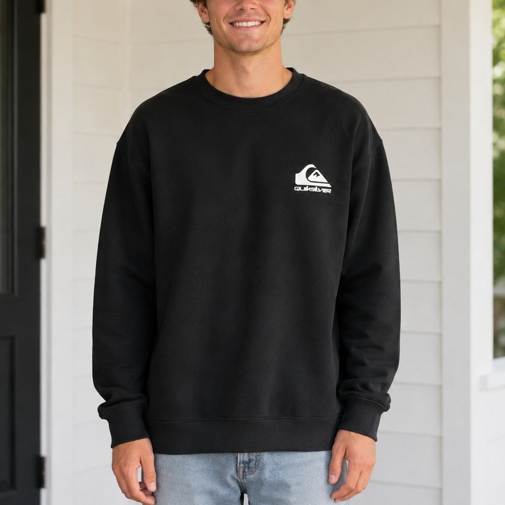Quiksilver Mens XXL Black Crewneck Sweatshirt Logo Fleece Pullover RN169009